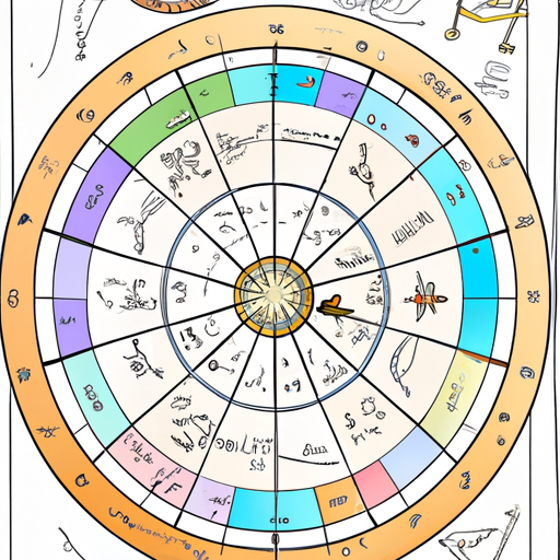 1. איור של גלגל המזלות עם סימנים אסטרולוגיים שונים והייצוגים הסמליים התואמים להם.