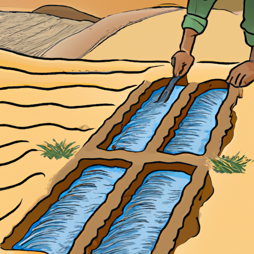 איור המציג את הטכניקה העתיקה של קצירת מים באזורים צחיחים
